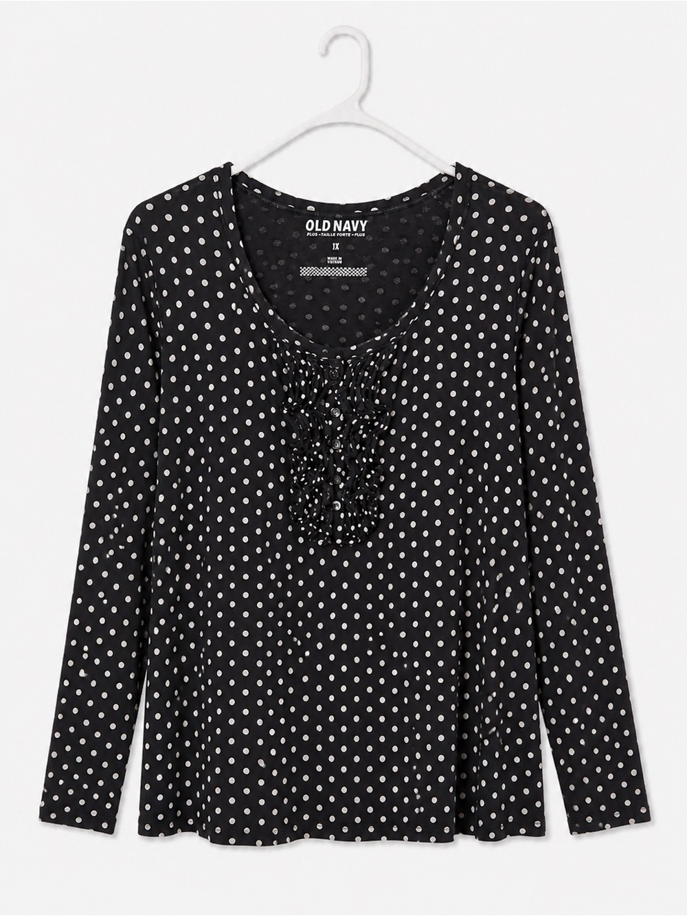 Old Navy Black and White Polka Dot Long-Sleeve Ruffle Top